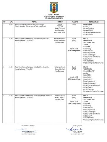 Agenda Harian Pemerintah Daerah Kabupaten Way Kanan, Selasa 8 Januari 2019